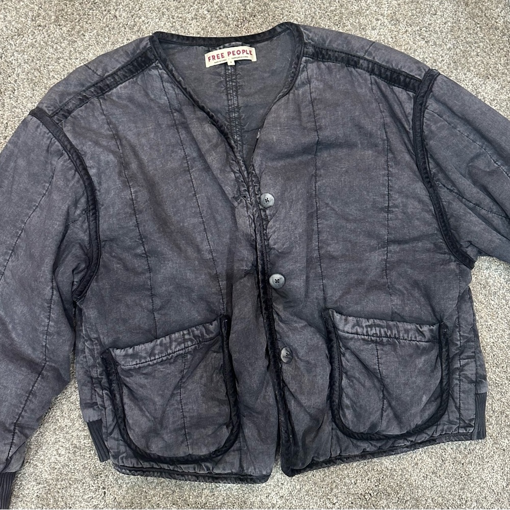 Free People Gray Button-Up Jacket
